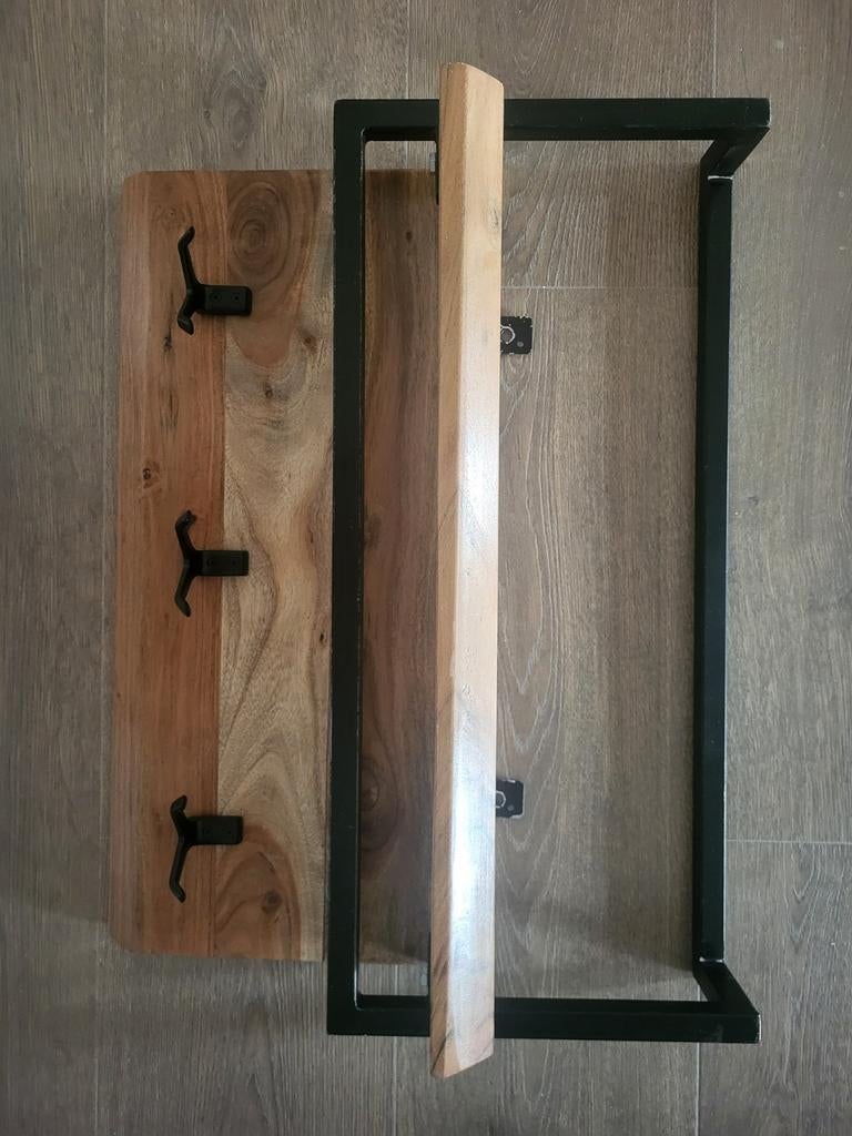 Acacia houten kapstok met metalen frame, Ophalen of Verzenden, Hout, Wandkapstok, Minder dan 100 cm