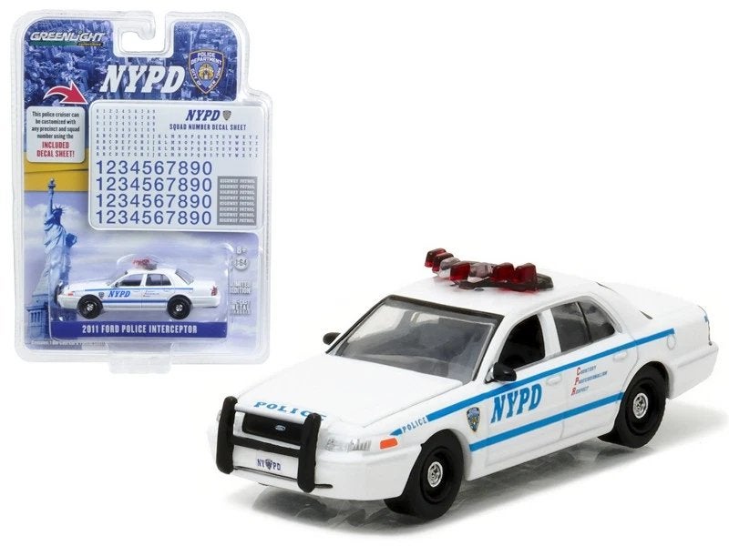 2011 Ford Police Interceptor van Greenlight 1/64 NYPD decal, Ophalen of Verzenden, Nieuw, Auto