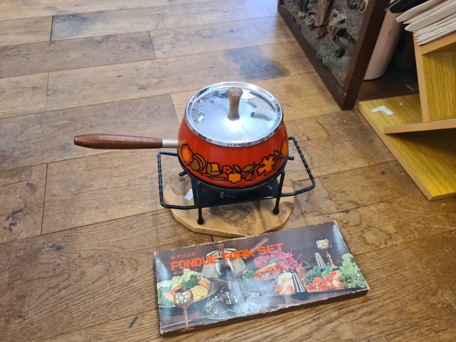 Nostalgische fondue set met originele prikvorkjes, Ophalen of Verzenden, Metaal, Oranje, Overige typen