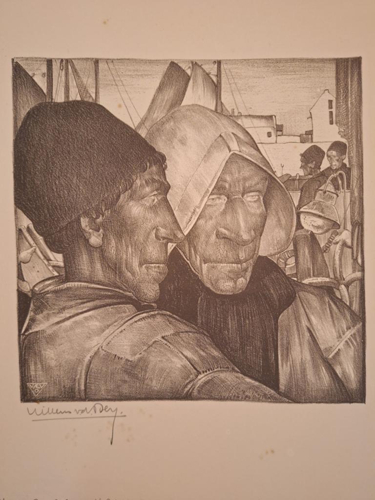 Lithografie Volendamse Vissers door Willem van den Berg, Ophalen of Verzenden