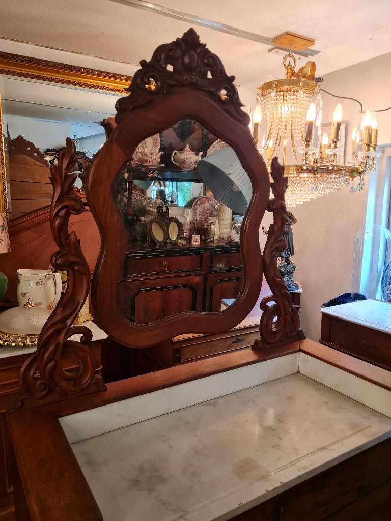 Antieke commode, ladekast met spiegel en marmer, Ophalen