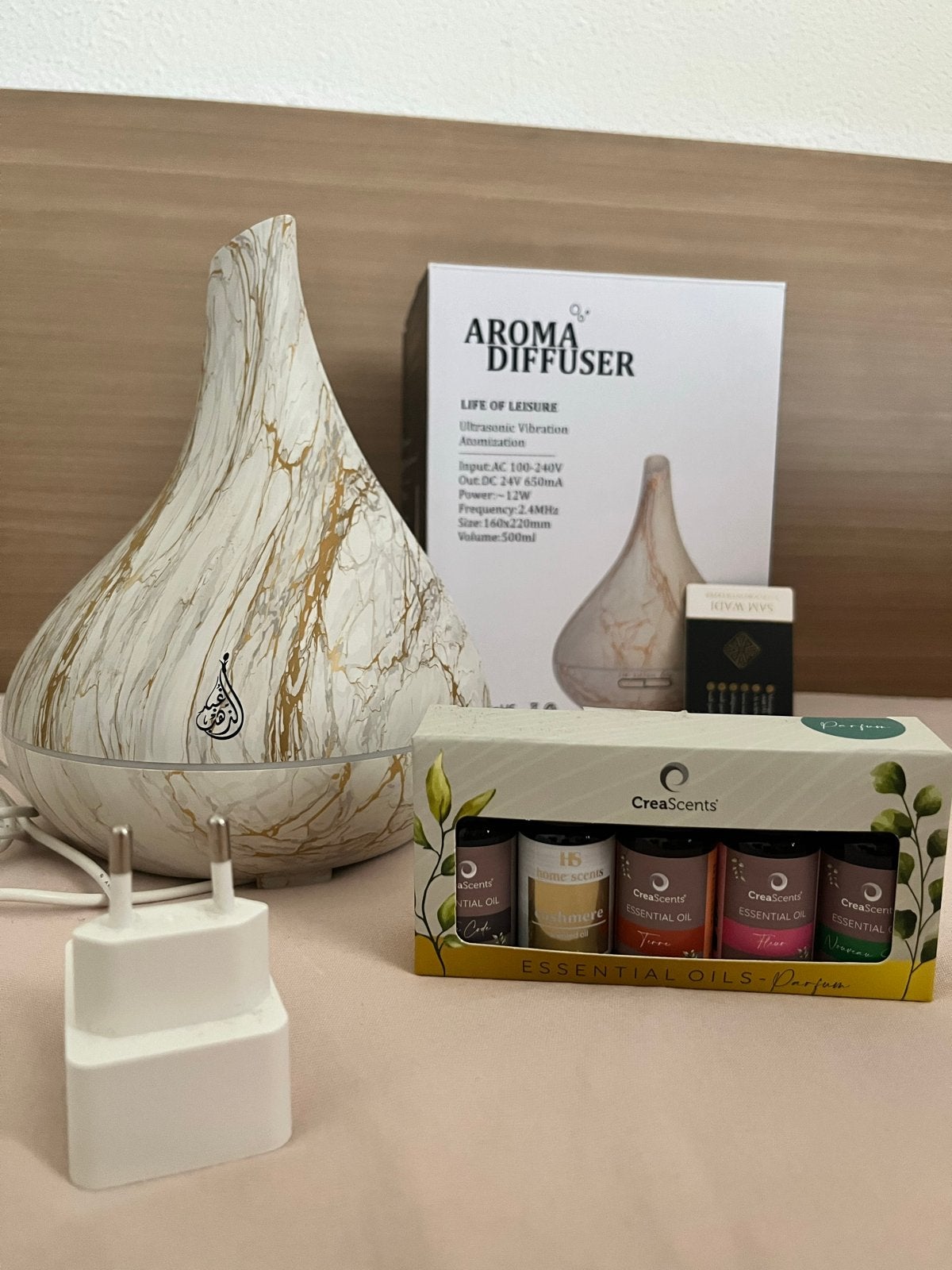 Luxe Aroma Diffuser Marmerlook + Essentiële Oliën, Verzenden, Kunststof, Zo goed als nieuw, Modern