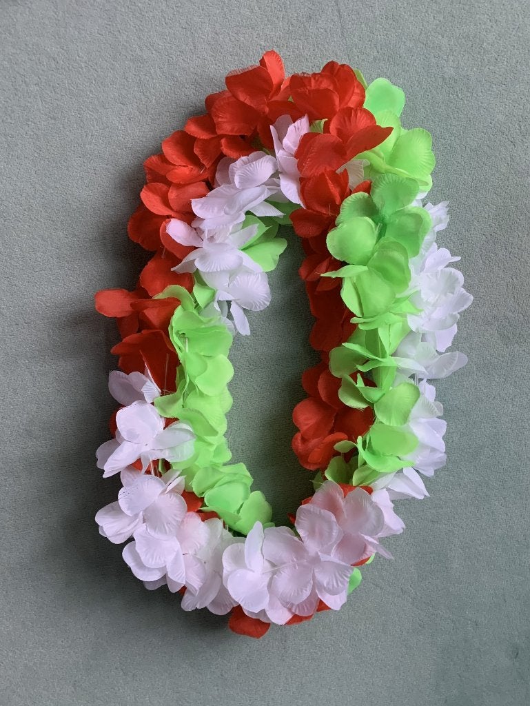 3x Bloemenslinger Hawaii krans Rood Wit Groen Carnaval, Ophalen of Verzenden, Nieuw, Feestartikel, Carnaval