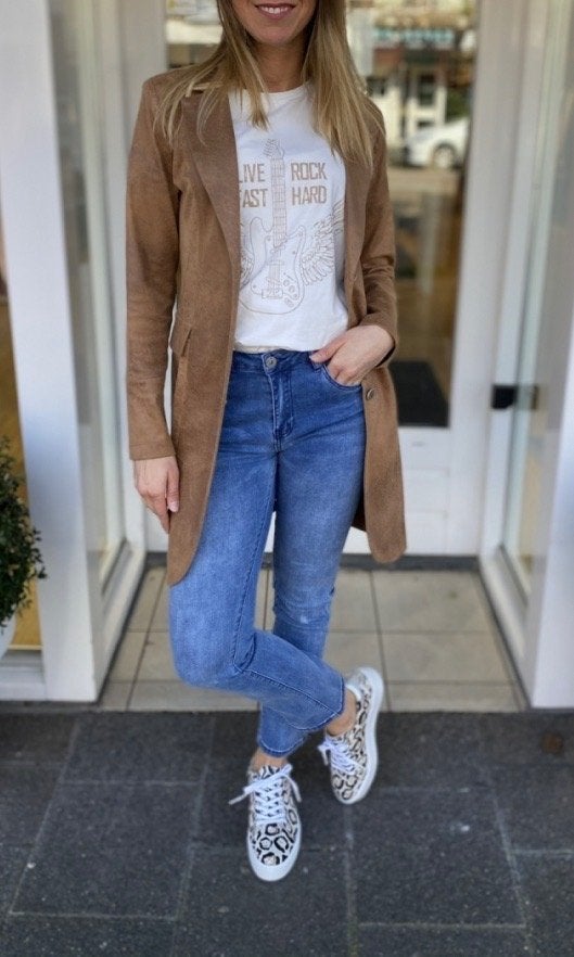 Helena Hart suede look lange blazer camel nieuw S, Bruin, Nieuw, Jasje, Maat 36 (S)