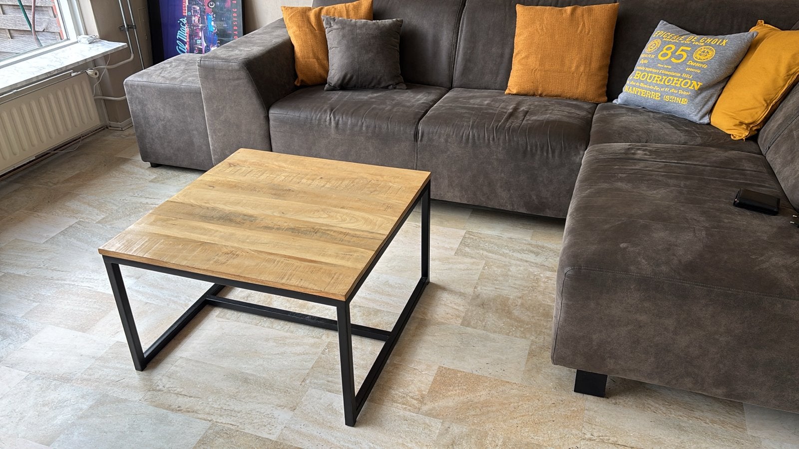 Mangohouten salontafel 70x70x43 cm, Ophalen, Gebruikt, Vierkant, 50 tot 100 cm
