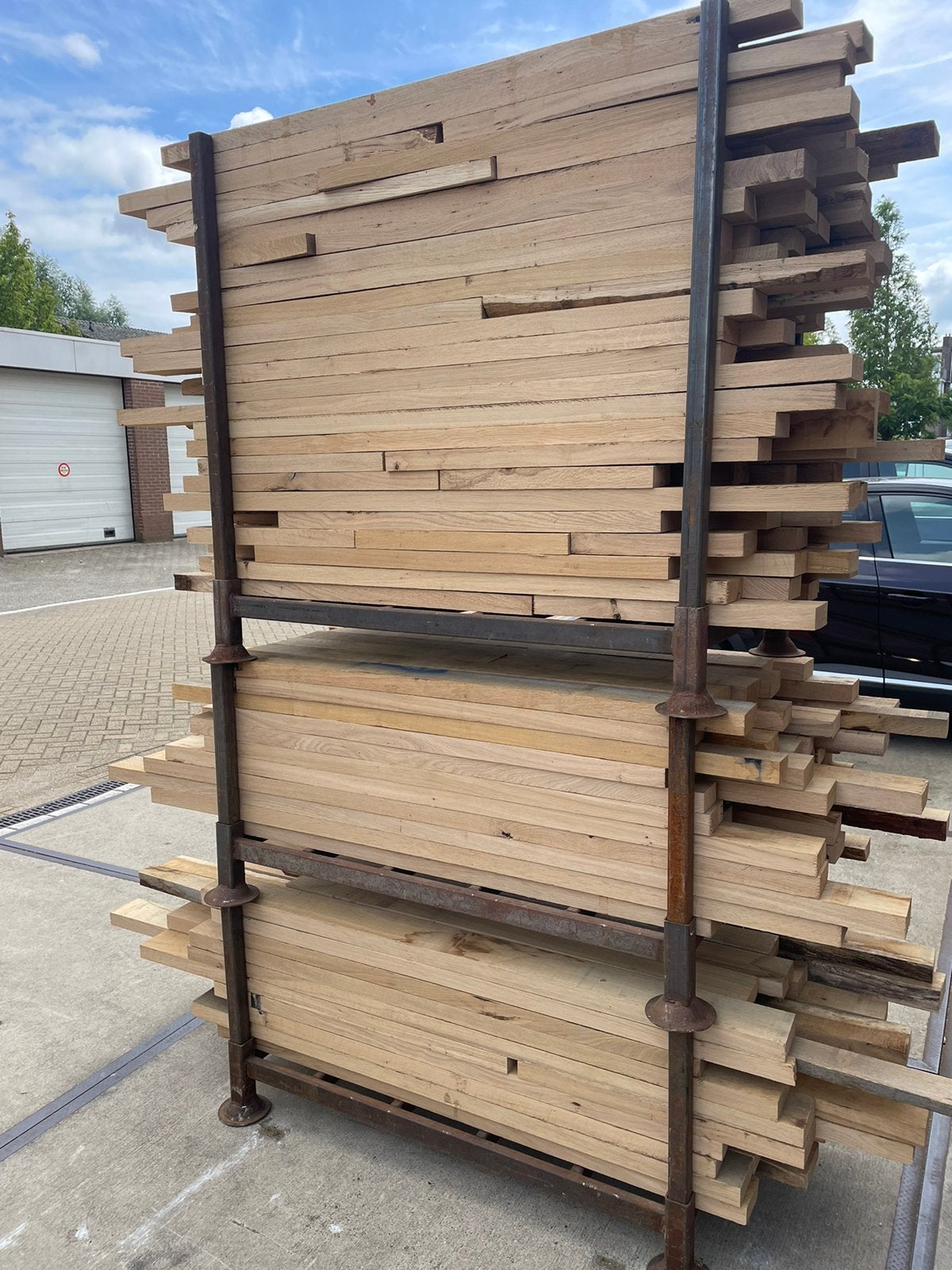 Grote partij ca 250meter eiken houten balkjes 4x10cm, Ophalen, 25 tot 50 mm, Eiken, Nieuw