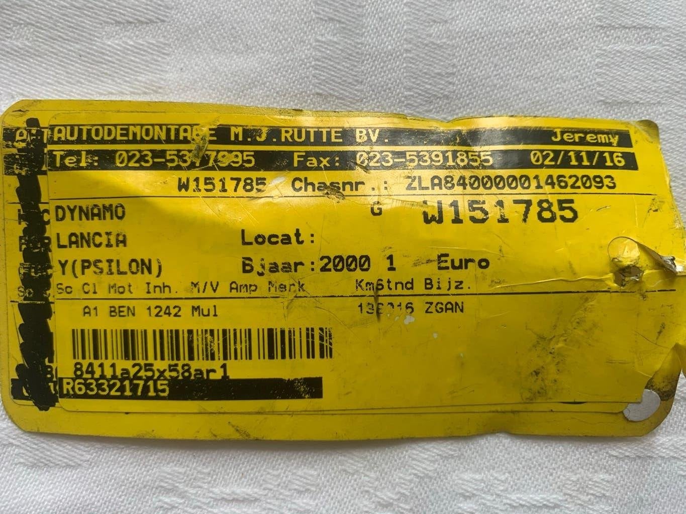 Dynamo Lancia Y(psilon) goede staat!, Auto-onderdelen, Ophalen of Verzenden, Gebruikt, Overige automerken