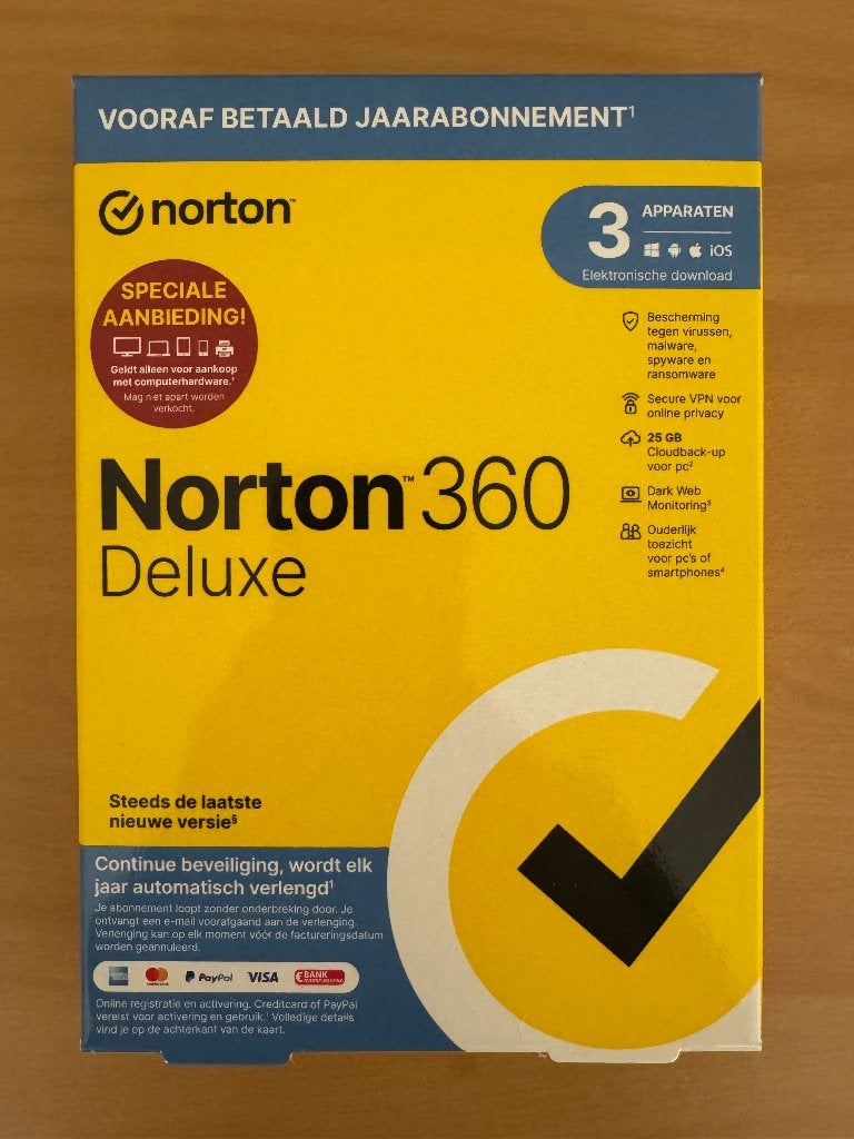 Norton 360 Deluxe, 3 apparaten, 1 jaar, Computers en Software, Antivirus- en Beveiligingssoftware, Nieuw, MacOS, Windows, Android