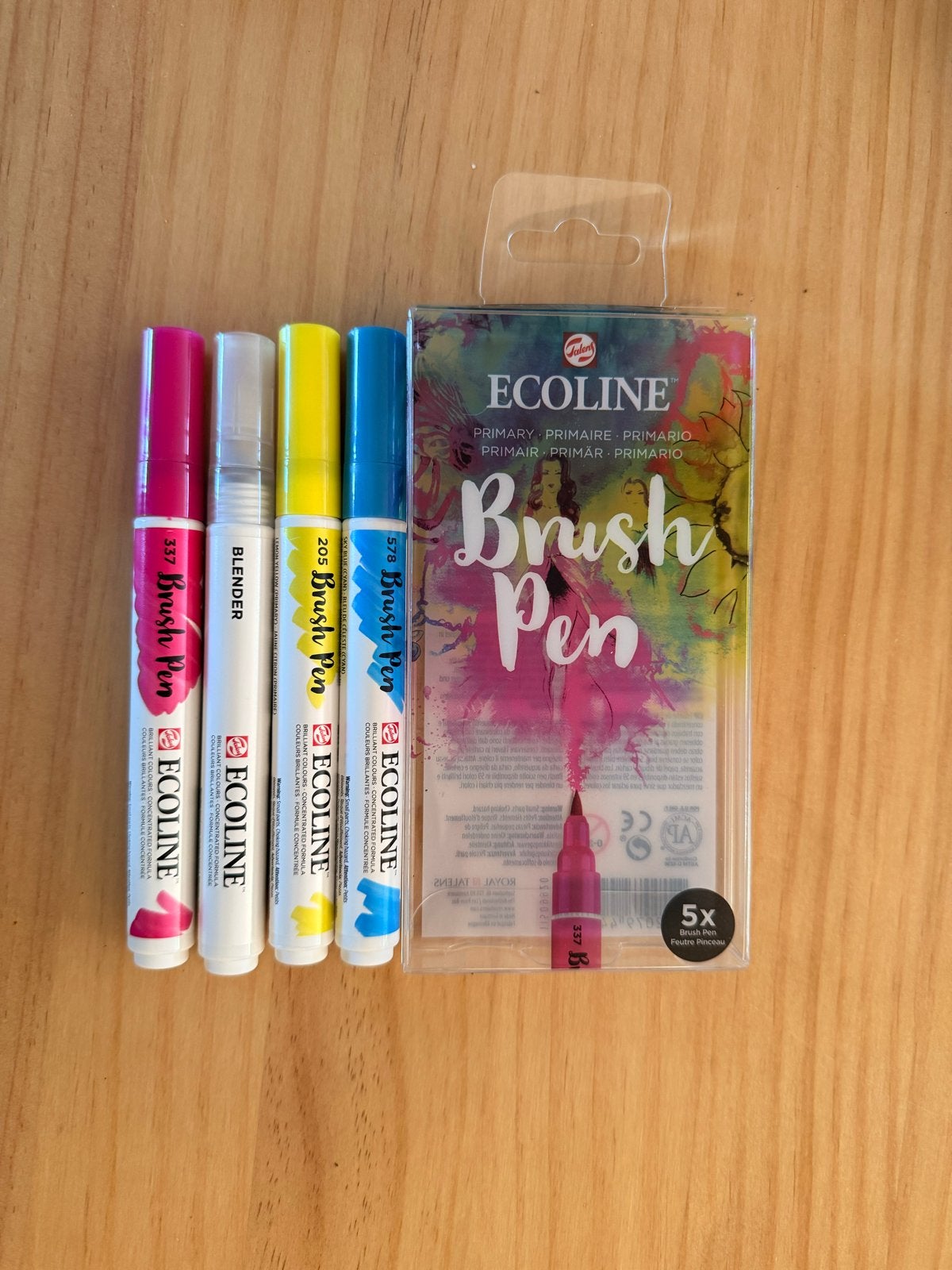 Ecoline Brush Pen Set - Primaire Kleuren & Blender, Verzenden, Zo goed als nieuw, Potlood of Stift
