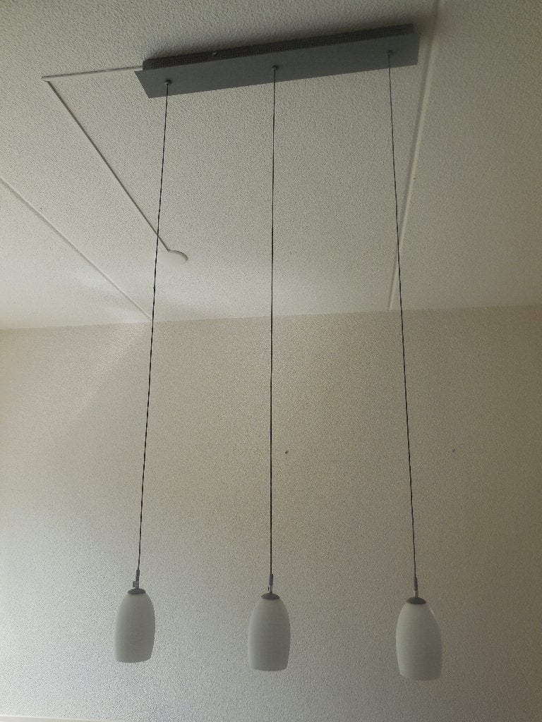Eettafelverlichting halogeen, Huis en Inrichting, Lampen | Hanglampen, Ophalen of Verzenden, Zo goed als nieuw, Glas, G4