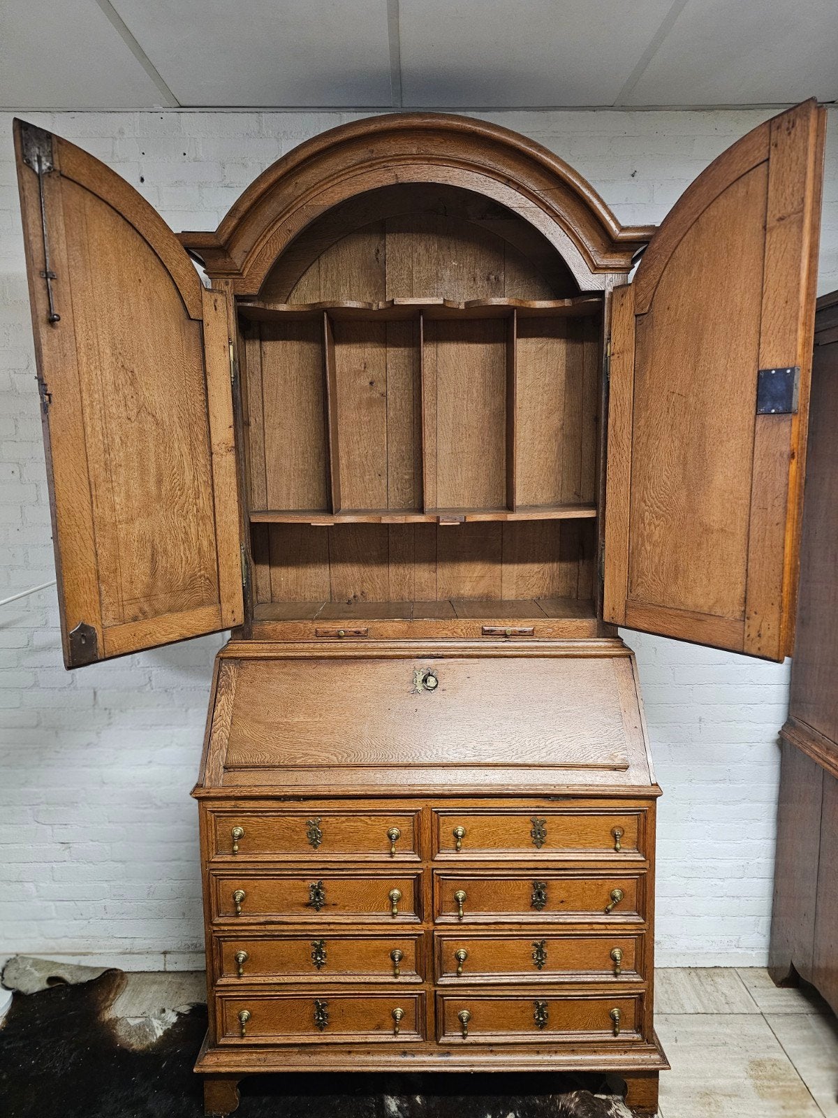 Antieke massief eiken secretaire met opbouw, Ophalen of Verzenden