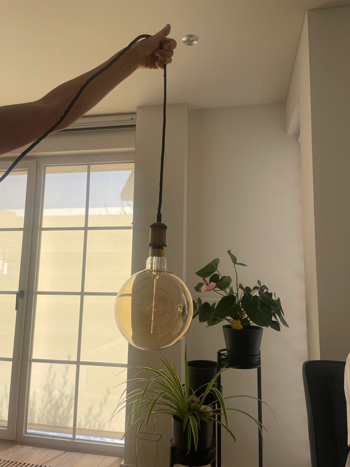 3 Grote Philips hanglampen met stekker, 20 cm rond, Ophalen, Gebruikt, Glas, E27 (groot)