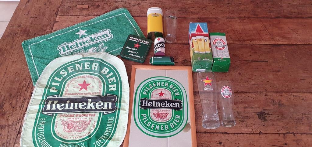 Heineken bierglazen aansteker barkleedje, spiegel, Ophalen of Verzenden