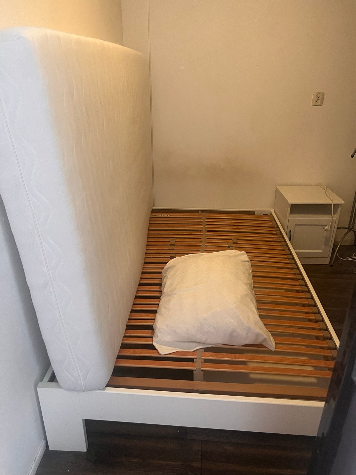 Twijfelaarbed met lattenbodem en matras, Ophalen, 90 cm, Eenpersoons, Wit