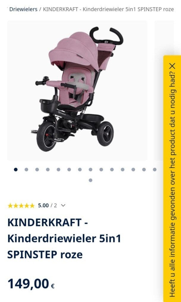 Kinderkraft Kinderdriewieler 5in1 SPINSTEP roze, Fietsen en Brommers, Ophalen, Zo goed als nieuw, Kinderkraft, Duwstang