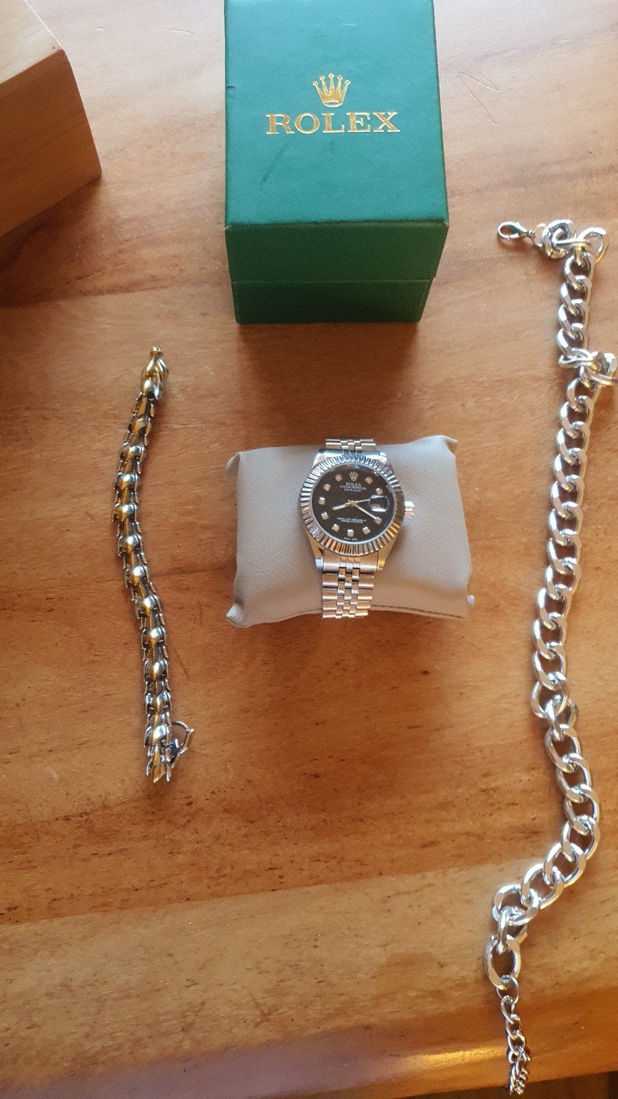 bundel ketting armband en nepe rolex bijna nooit gebruikt, Sieraden, Tassen en Uiterlijk, Ophalen, Zo goed als nieuw, Staal, Rolex