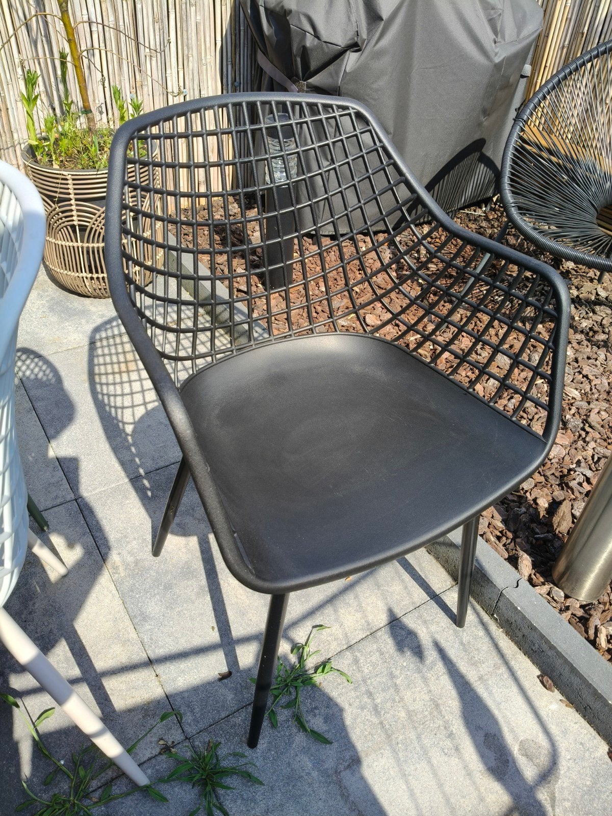 1 zwarte Webbing tuinstoel Kwantum, Tuin en Terras, Tuinstoelen, Ophalen, Zo goed als nieuw, Kunststof