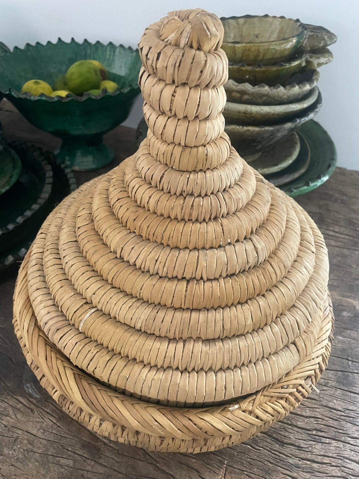 Marokaanse tajine riet, rieten mand, mand met deksel, Mand, Ophalen of Verzenden, Zo goed als nieuw, Riet