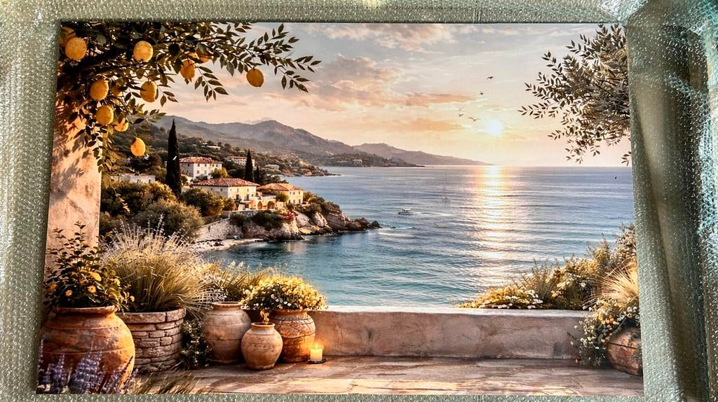 Uniek schilderij Zonsondergang Italiaanse Kust, Ophalen, 50 tot 75 cm, Nieuw, Schilderij