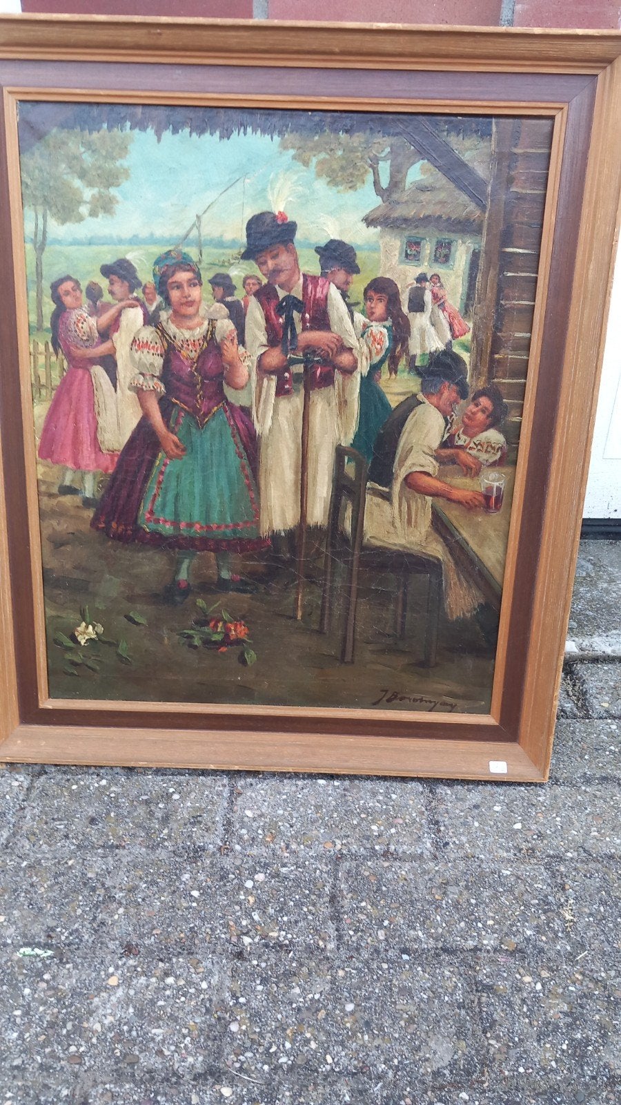Olieverf schilderij Poolse dansers in Historisch kostuum, Ophalen of Verzenden