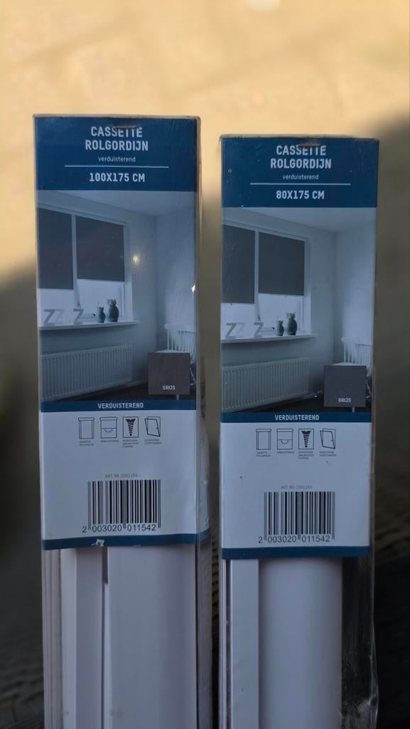 2 Nieuwe verduisterende cassette rolgordijnen, grijs, Ophalen of Verzenden, Nieuw, Grijs