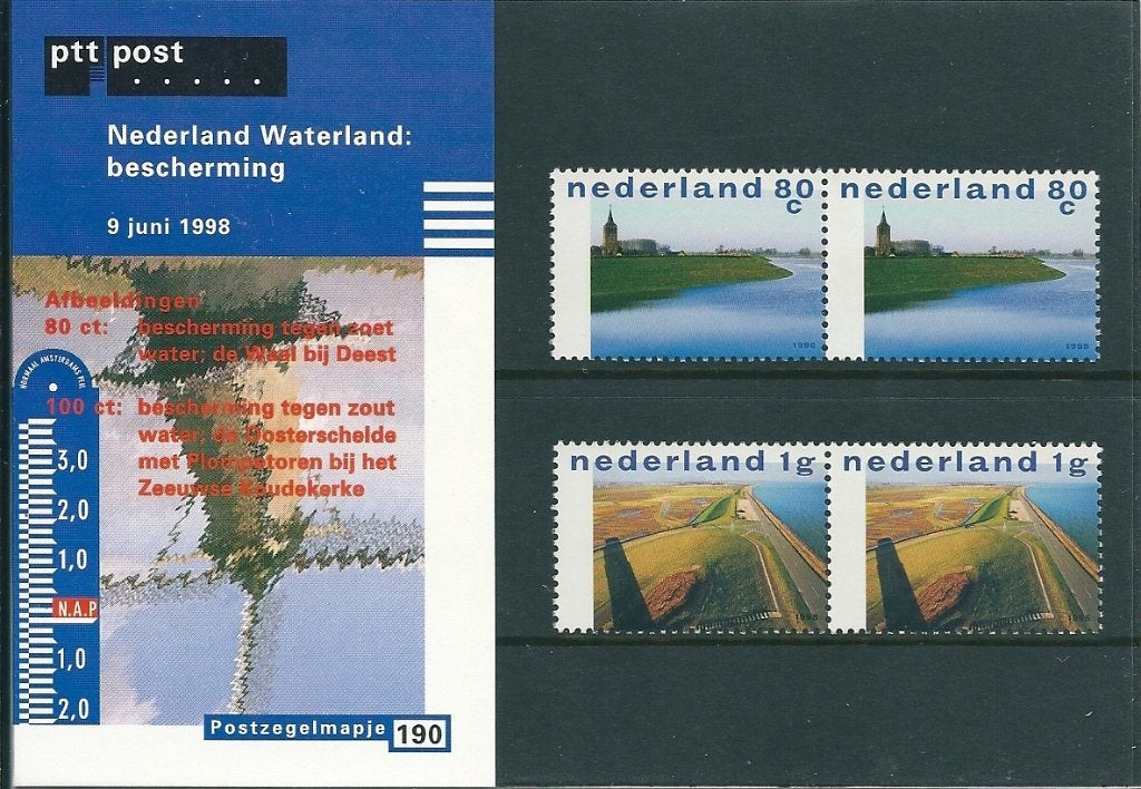 Postzegelmapje nummer 190 - Nederland Waterland - jaar 1998., Verzenden, Na 1940, Postfris