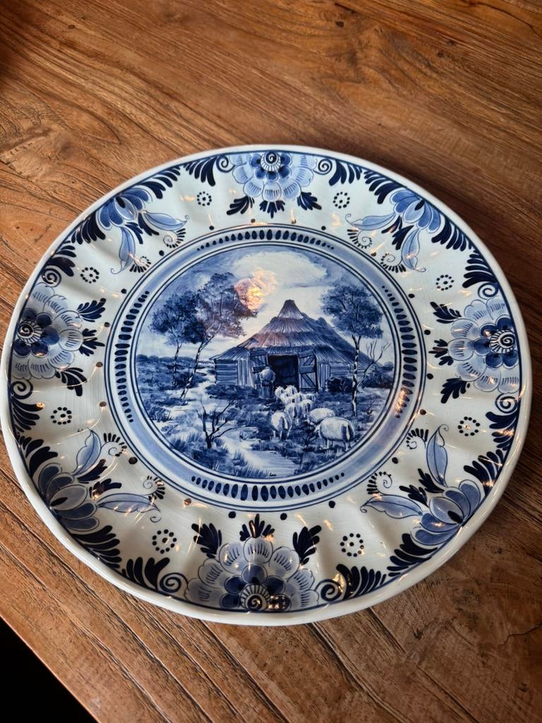 Delfts blauw hangbord, handgeschilderd “Jumbo” Gouda 34cm, Ophalen of Verzenden