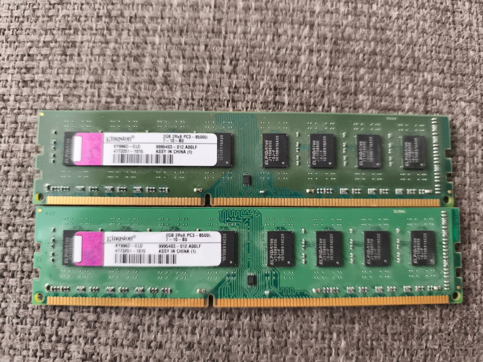 Kingston 2x 2GB PC3-8500 DDR3 RAM Geheugen, Gebruikt, Server, DDR3, Ophalen of Verzenden