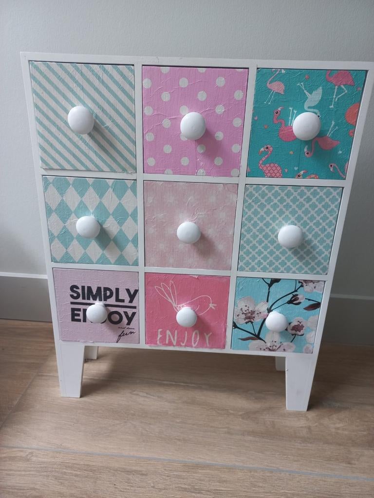 Gepimpt houten kastje met 9 laatjes voor kinderkamer, Ophalen, Overige typen