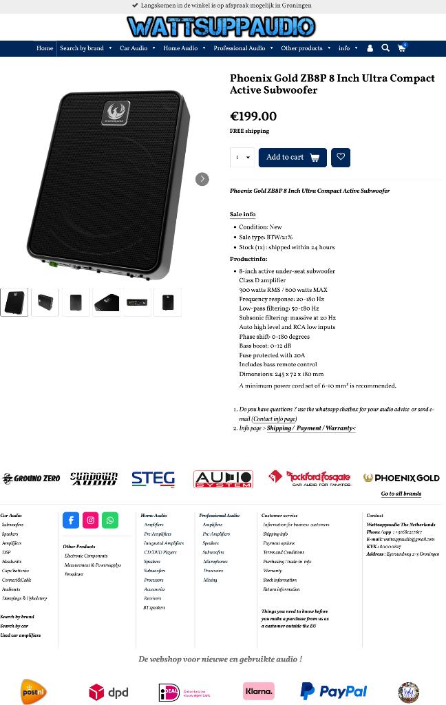 Phoenix Gold ZB8P 8 Inch Ultra Compact Activ Subwoofer 600W, Hifi-Focus, Aalsmeerderweg 173 1432 CL, Aalsmeer, Nieuw, Ophalen of Verzenden