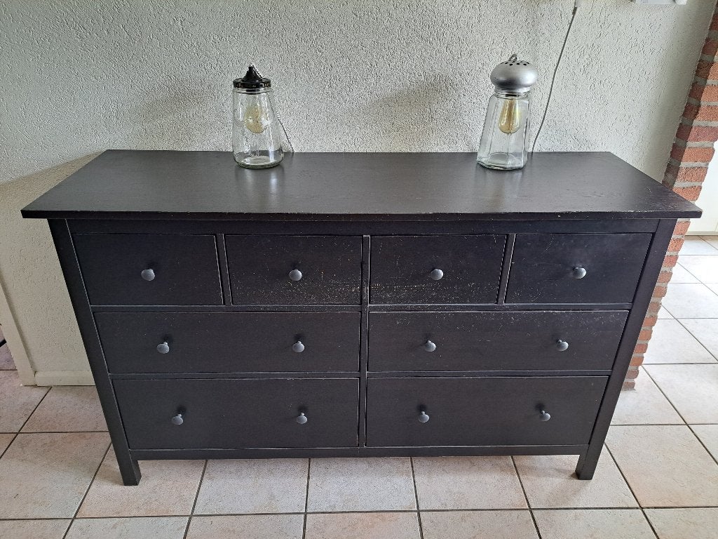 Zwart bruine Hemnes ladekast, Ophalen, Gebruikt, 5 laden of meer, 150 tot 200 cm