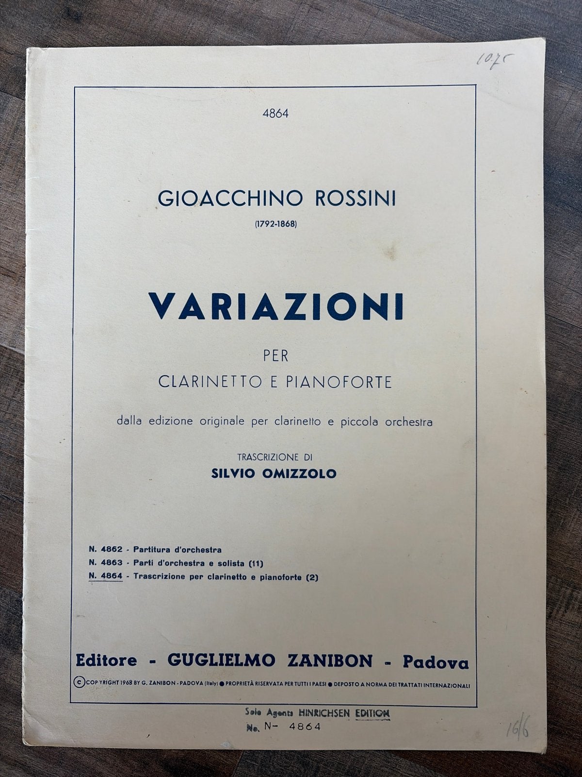 Gioacchino Rossini - Variazioni voor Klarinet en Piano, Muziek en Instrumenten, Gebruikt, Klassiek, Ophalen of Verzenden, Klarinet