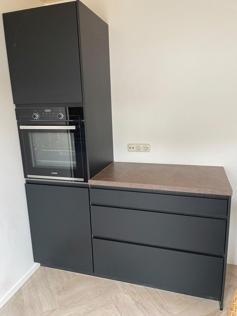 Moderne Matzwarte Hoekkeuken  Slechts 2 Jaar/OudGEDEMONTEERD, Huis en Inrichting, Zwart, Hoekkeuken, Ophalen of Verzenden, Zo goed als nieuw