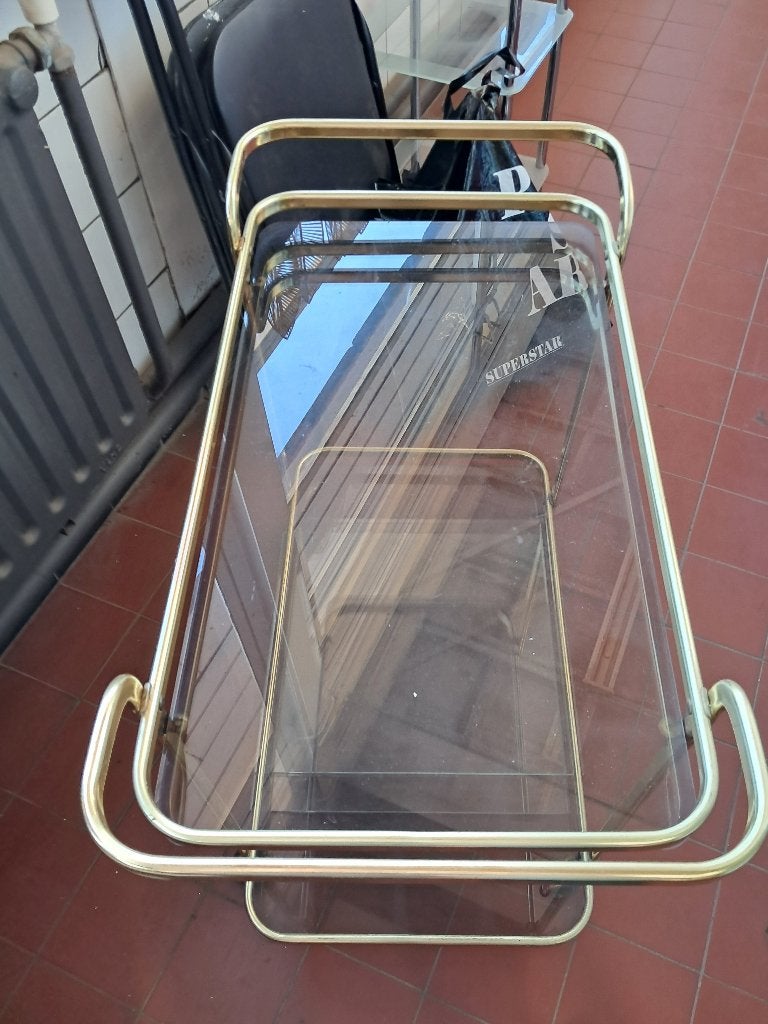 Vintage serveerwagen trolley goudkleurig messing  CS27300, Verzamelen, Ophalen, Huis en Inrichting