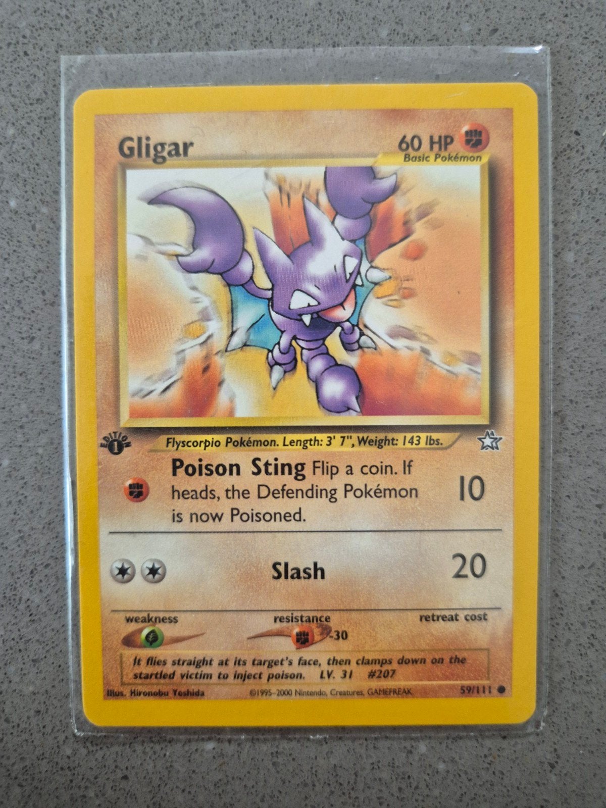 Pokémon Gligar kaart (59/111) Neo Genesis First ED, Ophalen of Verzenden, Zo goed als nieuw, Losse kaart