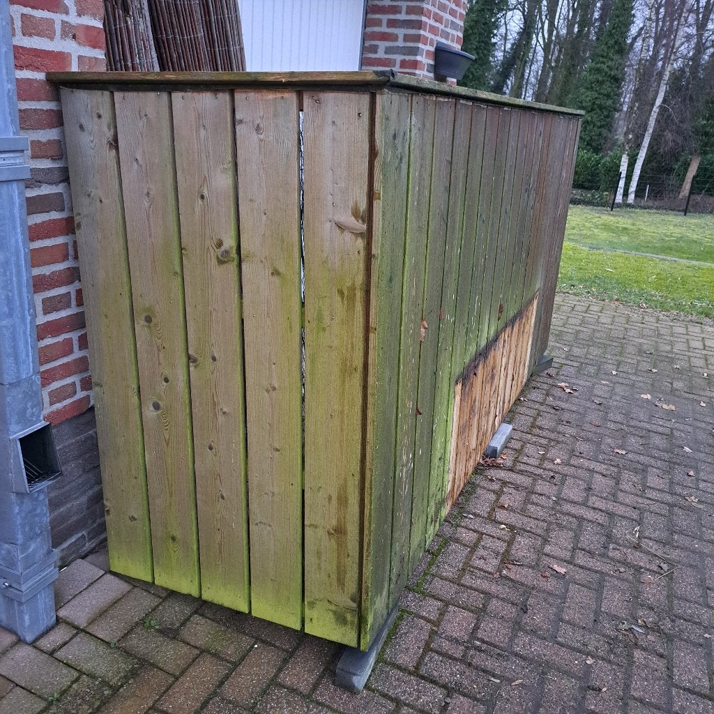 Kliko berging voor 4 containers - 85x291x140 cm, Ophalen, Gebruikt, Hout, Containerberging