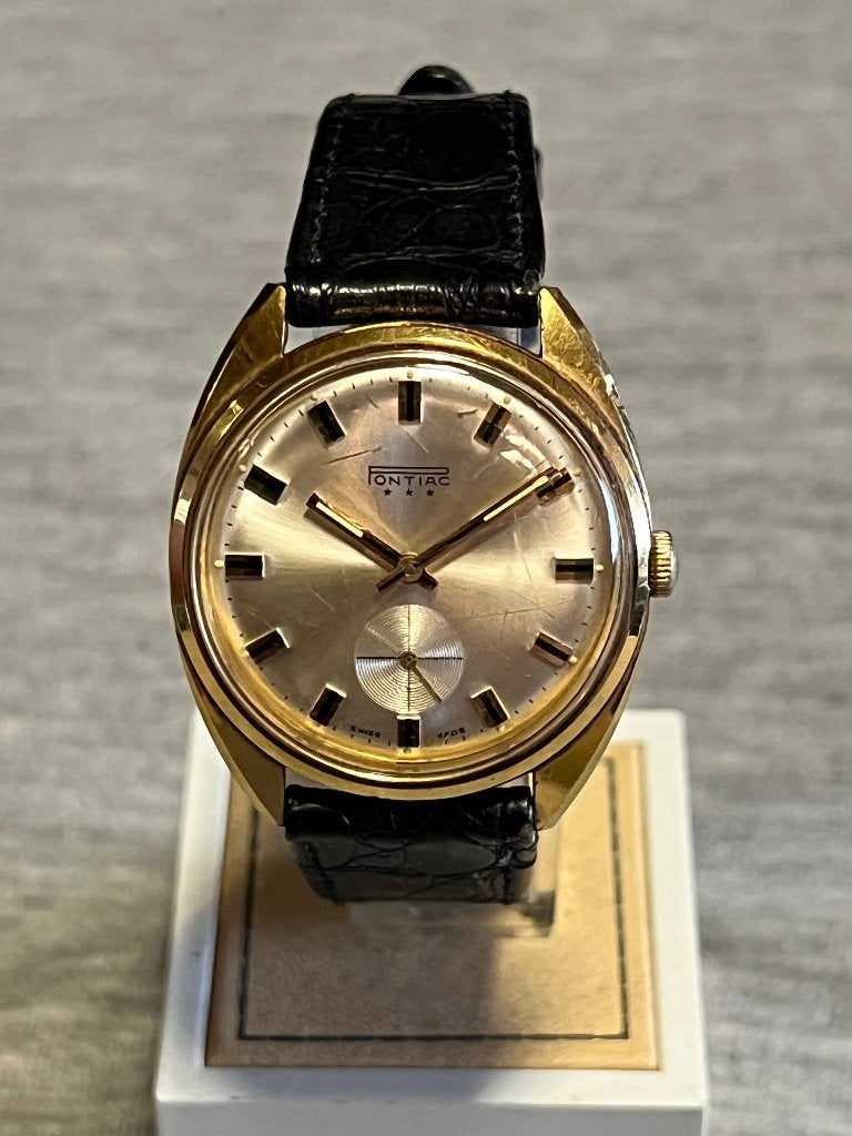 Pontiac Horloge Handopwind Verguld 35mm, Overige merken, Staal, Polshorloge, Met bandje