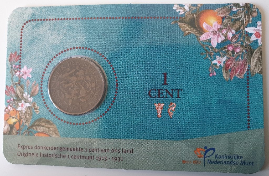Wilhelmina 1 cent 1921 in coincard, Verzenden, Koningin Wilhelmina, 1 cent, Losse munt