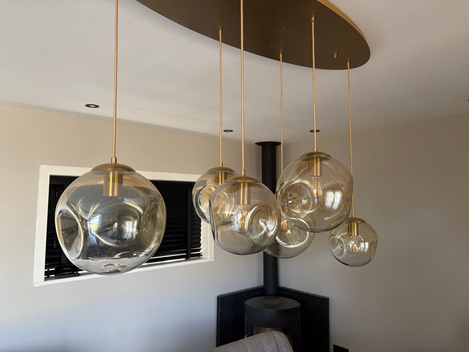 Gouden Plafondlamp met 6 Bollen - 120x40 cm, Ophalen, Zo goed als nieuw, Metaal