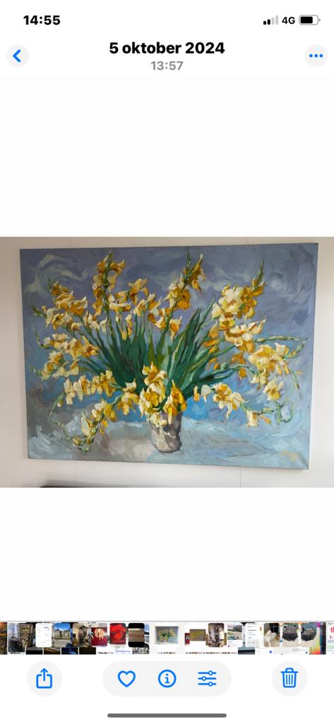 Adri Dijkhorst Schilderij met gele bloemen in vaas, Ophalen of Verzenden