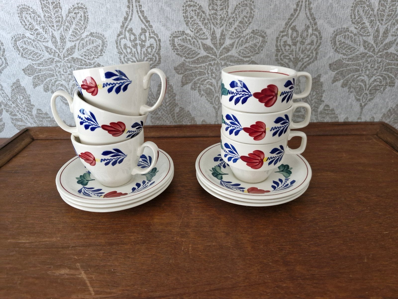 Vintage Boerenbont 6 kop&schotels (Boch -  jaren '70/'80), Huis en Inrichting, Keuken | Servies, Ophalen of Verzenden, Zo goed als nieuw