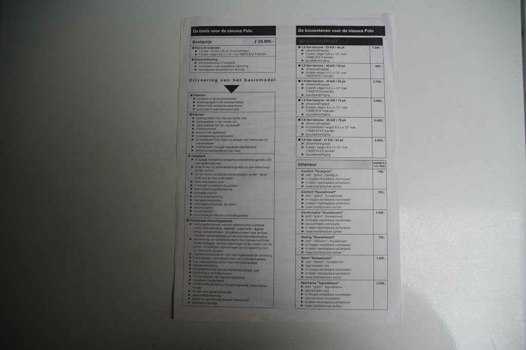 Folder prijslijst Volkswagen Polo (1990) (20), Ophalen of Verzenden, Nieuw, Volkswagen