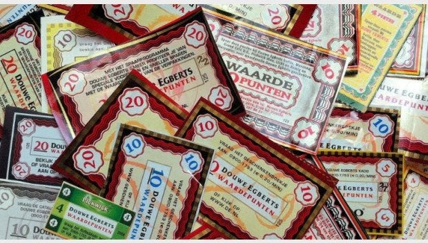1000 douwe egberts punten DE zegels bonnen, Hobby en Vrije tijd, Spaarzegeltjes, Ophalen of Verzenden, Koffie of Thee, Zegels, Bonnen of Punten