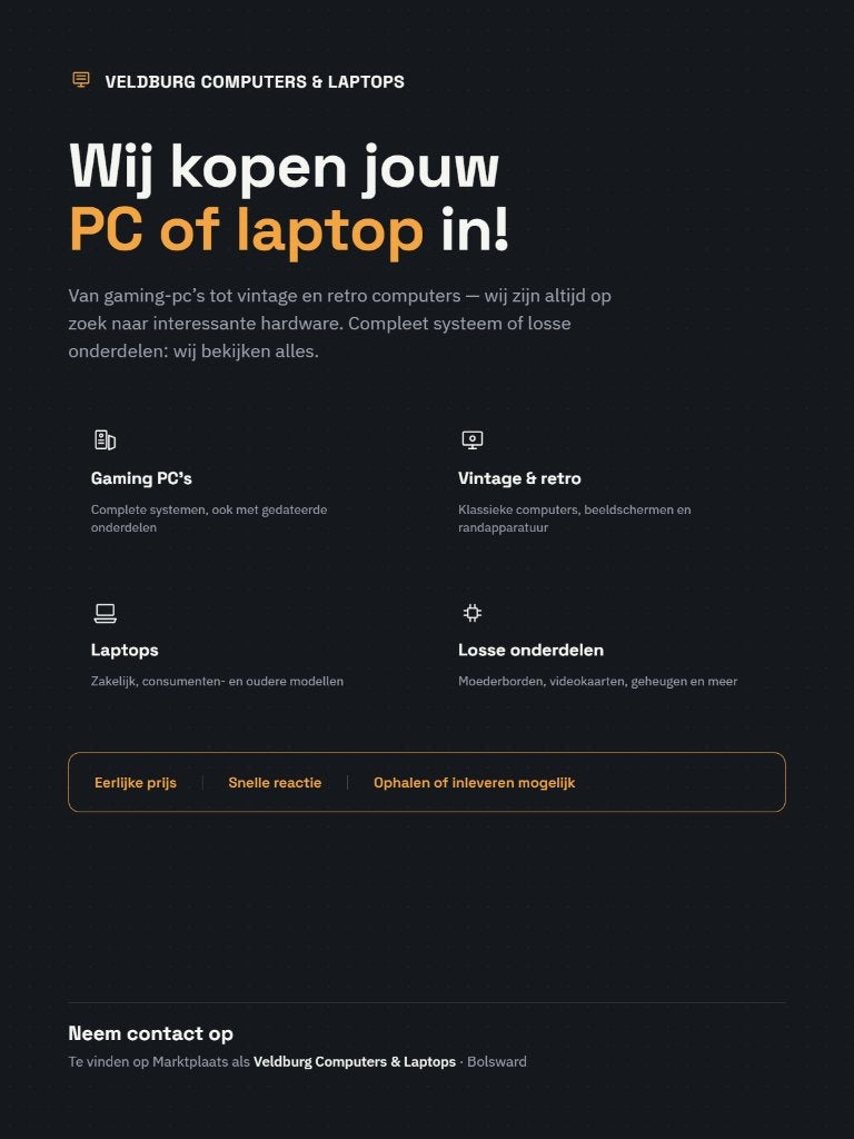 Gezocht: Gaming PC's | Oude Computers | Laptops | Onderdelen, Computers en Software, ., Ophalen of Verzenden, ., DELL