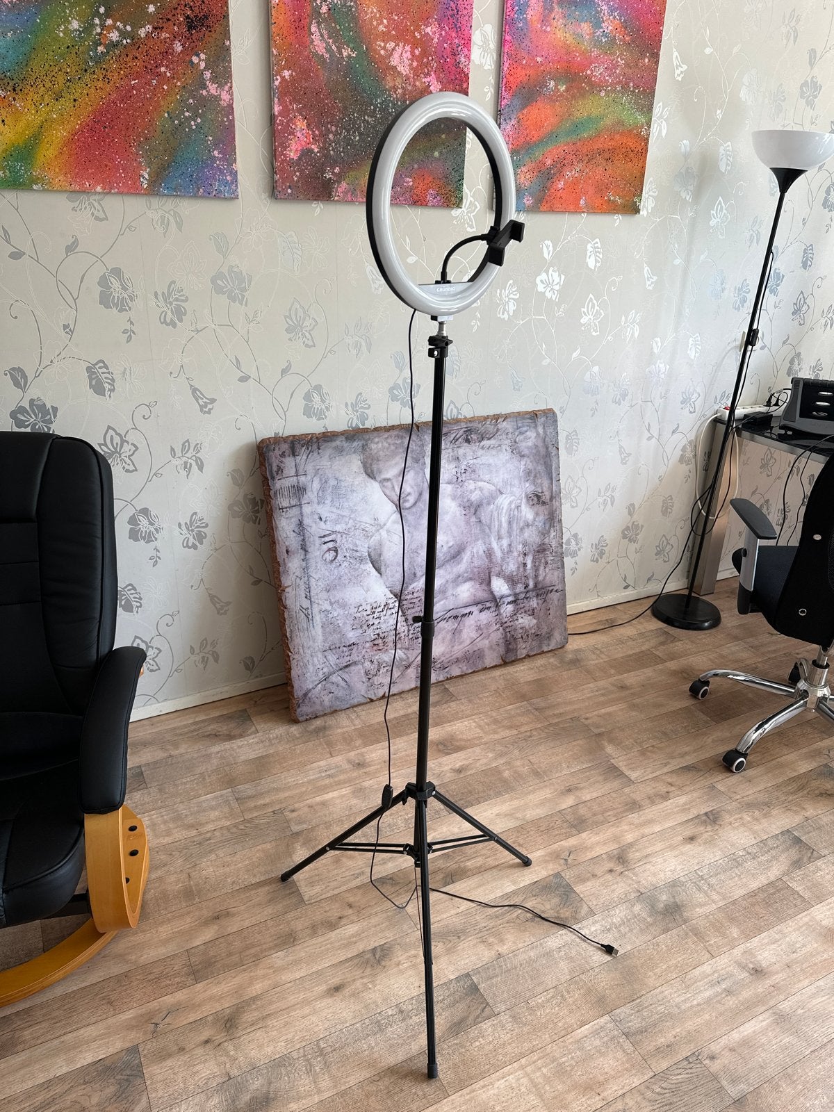 Ringlamp met telefoonhouder en verschillende lichtstanden, Overige merken, Belichting, Ophalen, Zo goed als nieuw