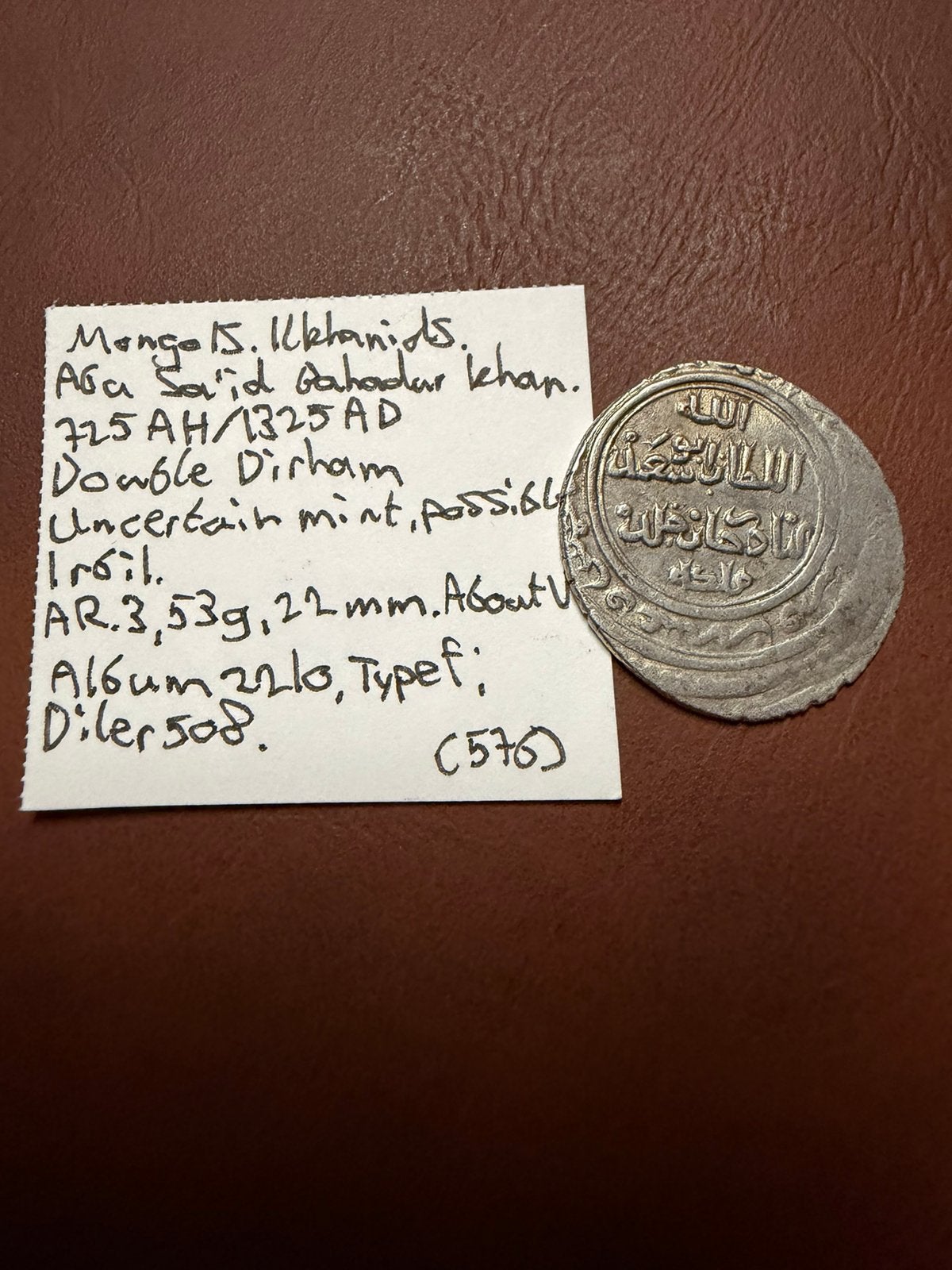 Ilkhaniden AR Dubbele Dirham Bahadur Khan 725 AH, Irbil, Verzenden, Midden-Oosten