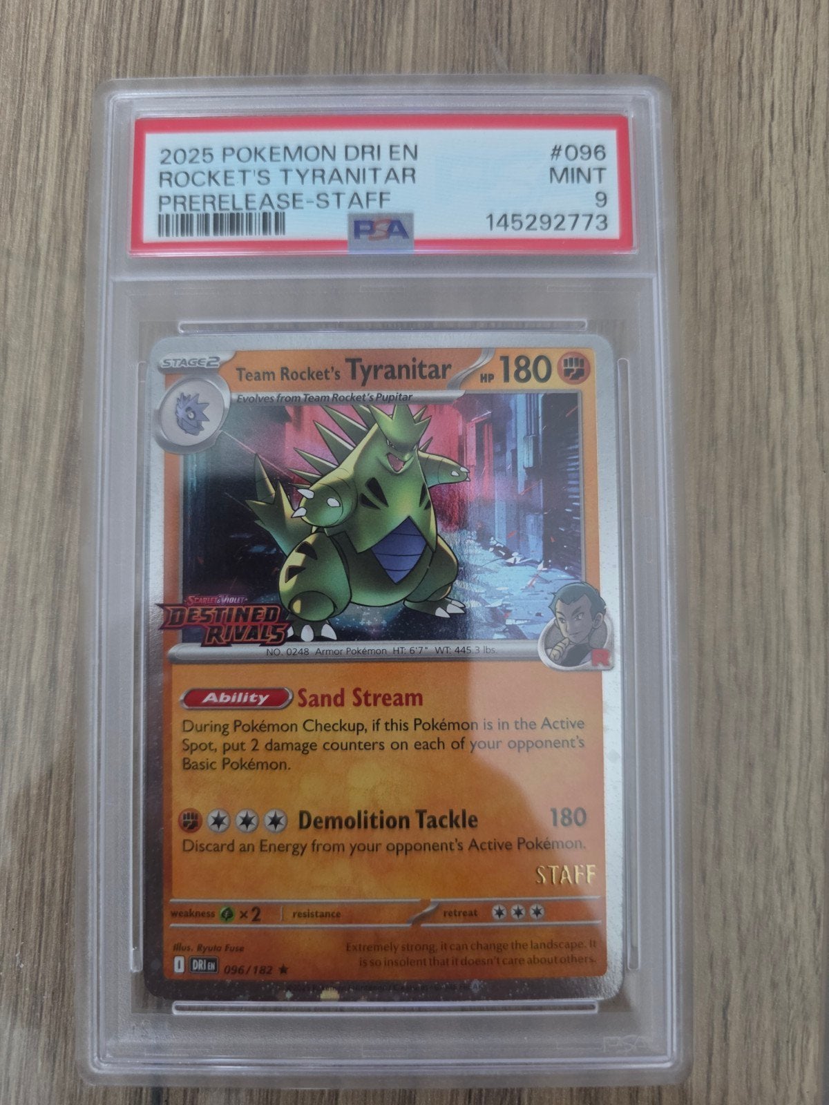 Tyranitar 96 Prerelease Staff PSA 9, Hobby en Vrije tijd, Verzamelkaartspellen | Pokémon, Ophalen of Verzenden, Zo goed als nieuw