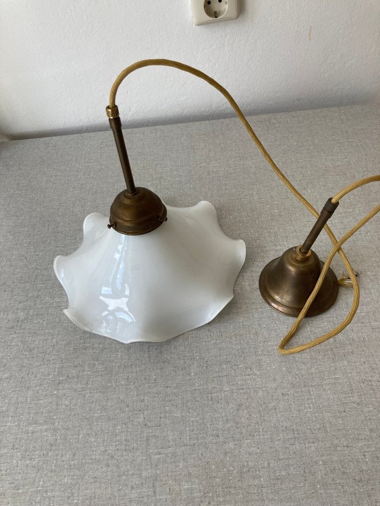 Vintage Art Deco Hanglamp Melkglas Opaline Geschulpte Kap, Gebruikt, Overige fittingen, Ophalen of Verzenden, Glas