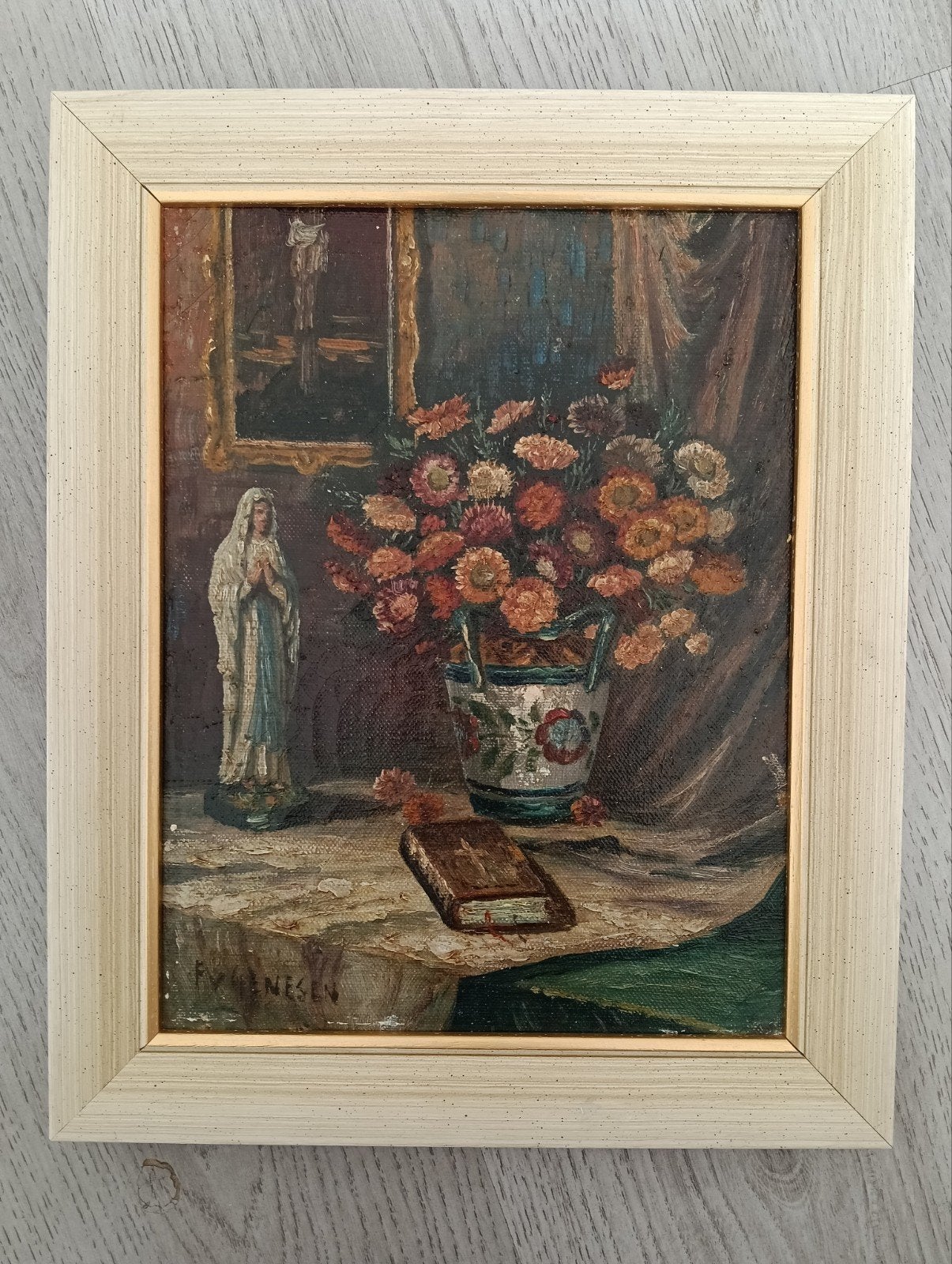 Frans van Genesen (1887-1961) Stilleven met bloemen en boek, Antiek en Kunst, Kunst | Schilderijen | Klassiek, Ophalen of Verzenden