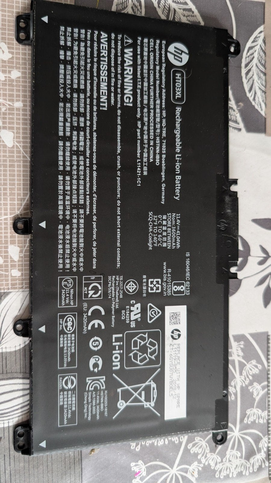 HP HT03XL Laptop Accu voor Pavilion 15-cs0960nd, Computers en Software, Accu's en Batterijen, Ophalen of Verzenden, Zo goed als nieuw